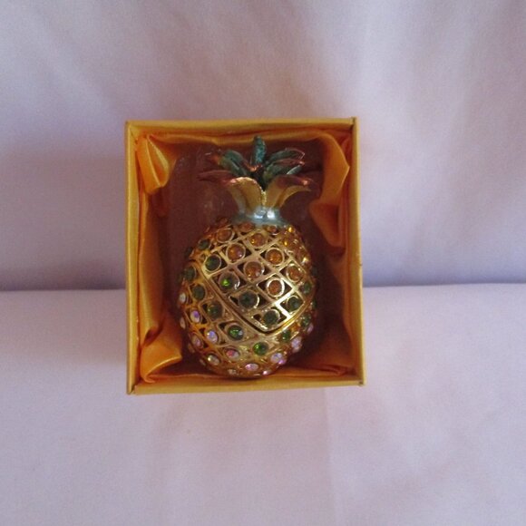Jeweled Pineapple Trinket Box Hinged Decorative Jewelry Holder Gift Box - Picture 6 of 7